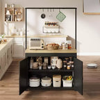 41 Îlot de cuisine avec rangement, chariot de cuisine multifonctionnel robuste avec comptoir de 1,2", étagères à 2 niveaux, 5 crochets, table de bar à café en métal