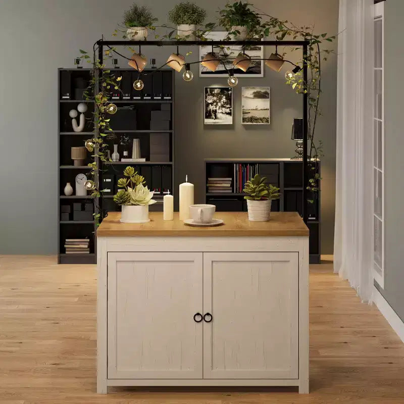 41 Îlot de cuisine avec rangement, chariot de cuisine multifonctionnel robuste avec comptoir de 1,2", étagères à 2 niveaux, 5 crochets, table de bar à café en métal