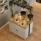 41 Îlot de cuisine avec rangement, chariot de cuisine multifonctionnel robuste avec comptoir de 1,2", étagères à 2 niveaux, 5 crochets, table de bar à café en métal
