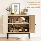 Meuble de rangement en rotin, Buffet avec étagères réglables, Petite armoire d'appoint en bois avec 2 niveaux de rangement