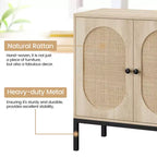 Meuble de rangement en rotin, Buffet avec étagères réglables, Petite armoire d'appoint en bois avec 2 niveaux de rangement