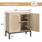 Meuble de rangement en rotin, Buffet avec étagères réglables, Petite armoire d'appoint en bois avec 2 niveaux de rangement