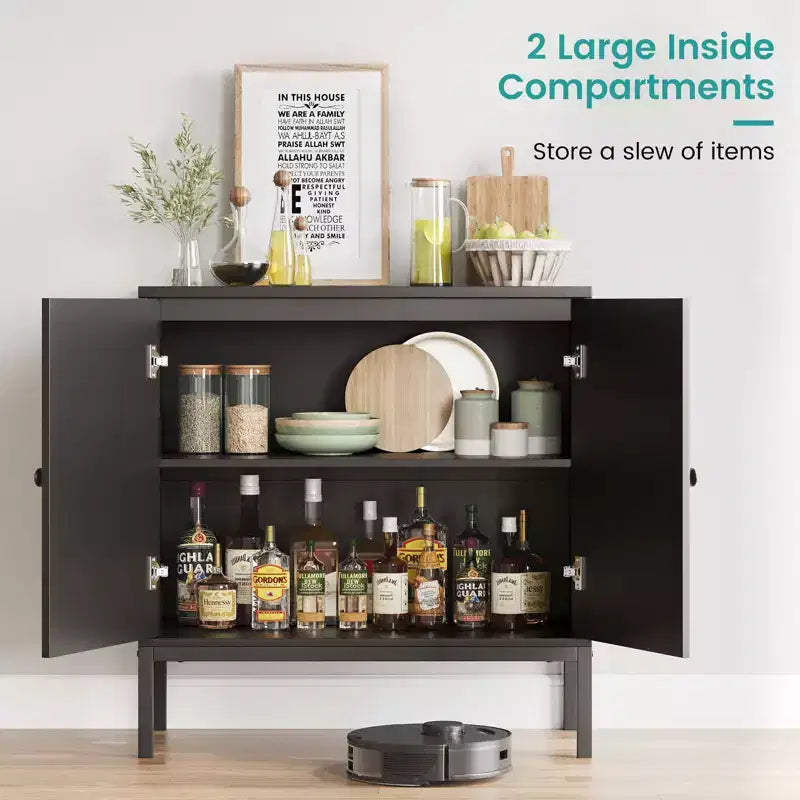 Meuble de rangement en rotin, Buffet avec étagères réglables, Petite armoire d'appoint en bois avec 2 niveaux de rangement