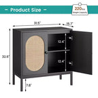 Meuble de rangement en rotin, Buffet avec étagères réglables, Petite armoire d'appoint en bois avec 2 niveaux de rangement