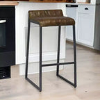 HomeRoots 27 Chaise de bar sans dossier en fer marron et noir à hauteur de comptoir