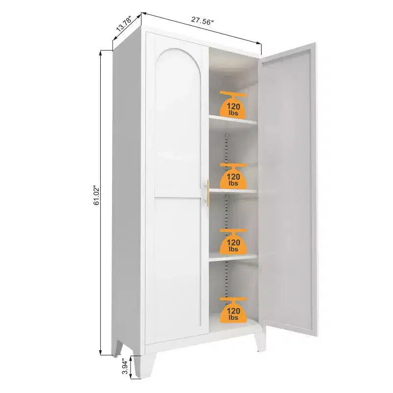 Armoire métallique Chic Crate 61" à 2 portes galbées, verrouillable, étagères réglables pour cuisine/chambre/salon (blanc)