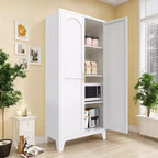 Armoire métallique Chic Crate 61" à 2 portes galbées, verrouillable, étagères réglables pour cuisine/chambre/salon (blanc)