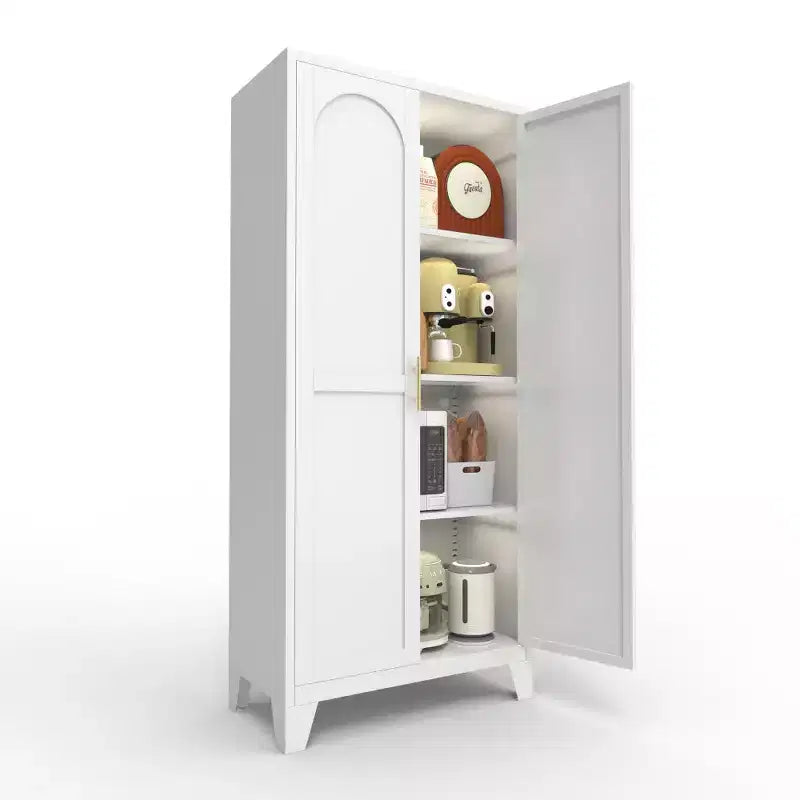 Armoire métallique Chic Crate 61" à 2 portes galbées, verrouillable, étagères réglables pour cuisine/chambre/salon (blanc)