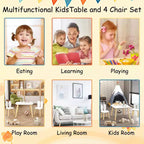 Ensemble table enfant 3 pièces avec 2 chaises, ensemble table et chaises lapin pour tout-petits en bois pour enfants, blanc + naturel - ModernLuxe