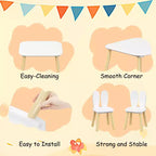 Ensemble table enfant 3 pièces avec 2 chaises, ensemble table et chaises lapin pour tout-petits en bois pour enfants, blanc + naturel - ModernLuxe