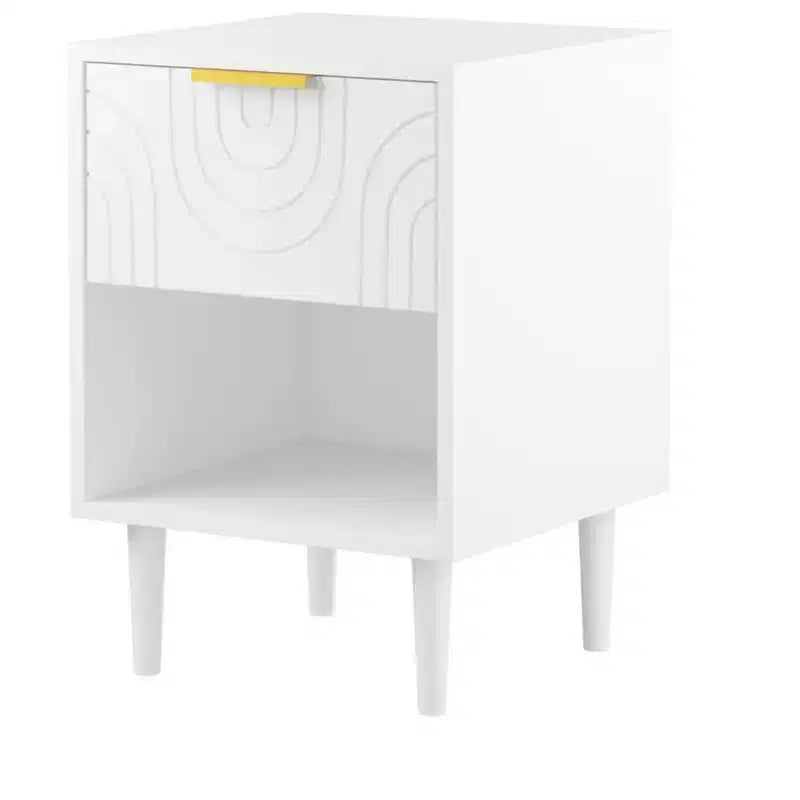 Table de Chevet Moderne en Bois Blanc avec Tiroir et Étagère - ModernLuxe