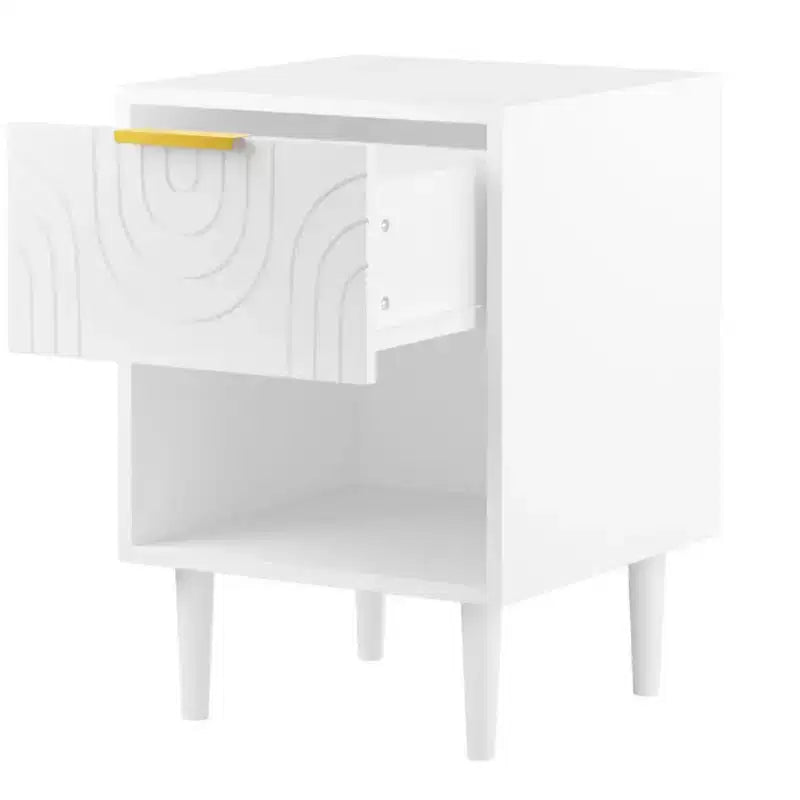 Table de Chevet Moderne en Bois Blanc avec Tiroir et Étagère - ModernLuxe