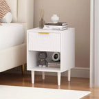 Table de Chevet Moderne en Bois Blanc avec Tiroir et Étagère - ModernLuxe
