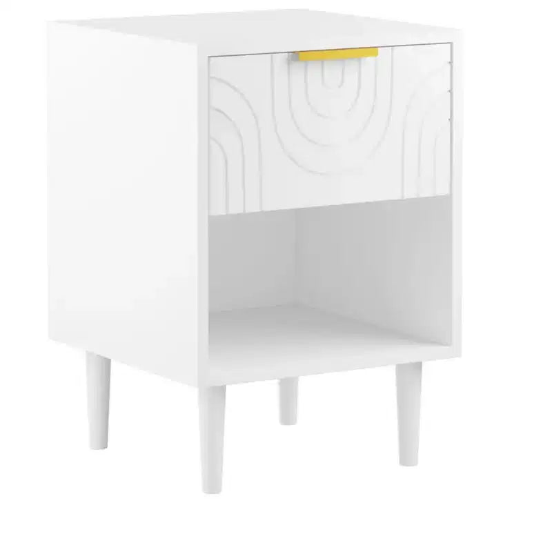 Table de Chevet Moderne en Bois Blanc avec Tiroir et Étagère - ModernLuxe