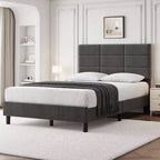 Bed Frame with Adjustable Headboard, Linen Upholstered Platform Bed with Wooden Slats Support, Mattress Foundation, Grey