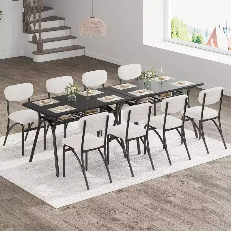 Ensemble de salle à manger 5 pièces pour petits espaces avec table rectangulaire, étagère de rangement intégrée, 4 chaises de luxe en velours, surface résistante aux rayures, peu encombrant
