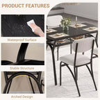Ensemble de salle à manger 5 pièces pour petits espaces avec table rectangulaire, étagère de rangement intégrée, 4 chaises de luxe en velours, surface résistante aux rayures, peu encombrant