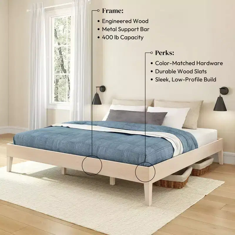 Cadre de lit Now Furniture King, lit plateforme en bois