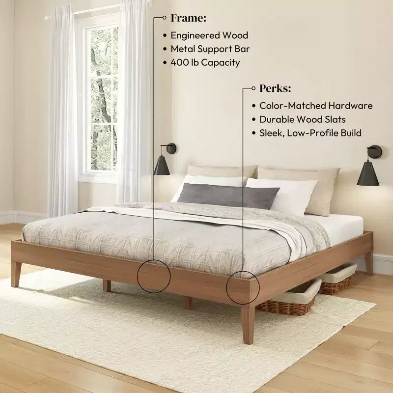 Cadre de lit Now Furniture King, lit plateforme en bois