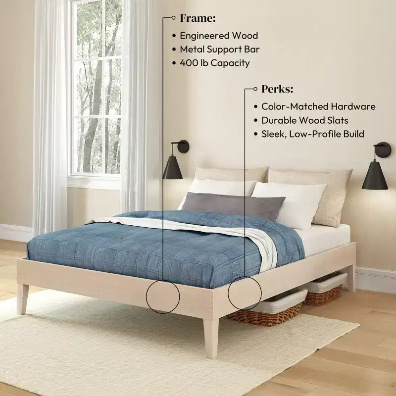 Cadre de lit double Now Furniture, lit plateforme en bois