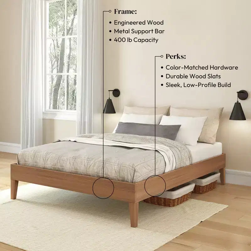Cadre de lit double Now Furniture, lit plateforme en bois