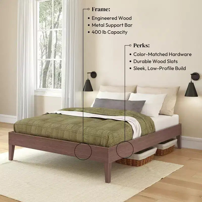 Cadre de lit double Now Furniture, lit plateforme en bois