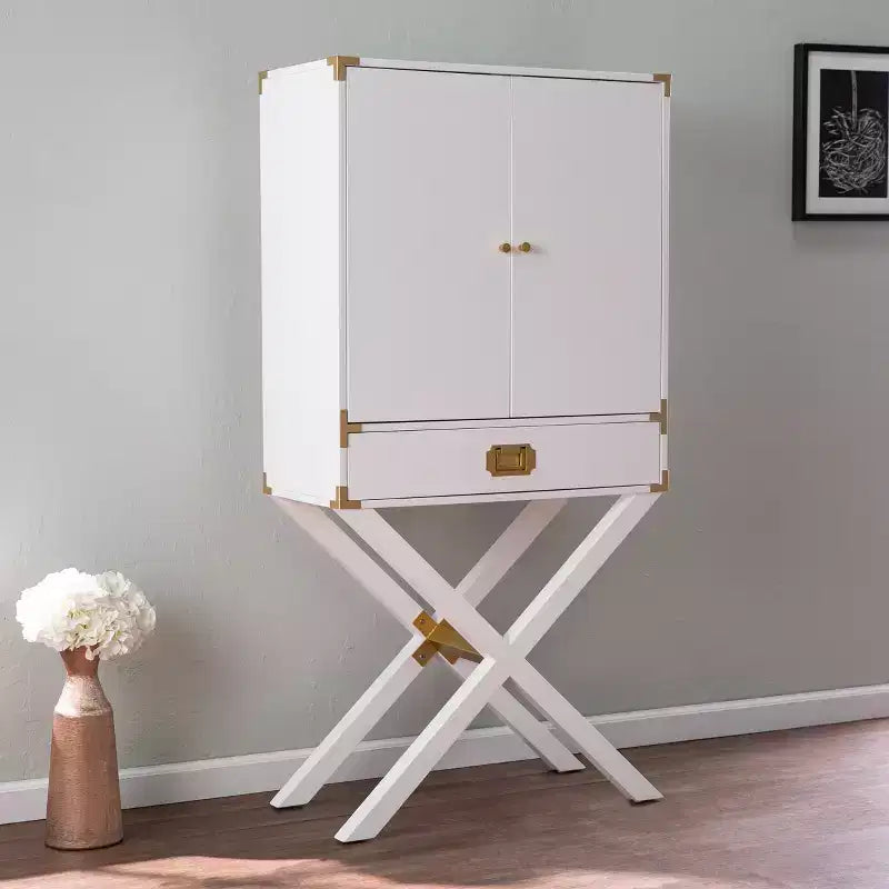 Meuble-bar haut de campagne avec rangement - Blanc - SEI
