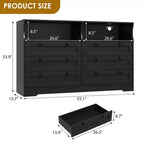 Commode de chambre à coucher en bois de 140 cm avec 6 tiroirs, éclairage LED et grand espace de rangement, organiseur de commode large pour placard et salon