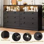 Commode de chambre à coucher en bois de 140 cm avec 6 tiroirs, éclairage LED et grand espace de rangement, organiseur de commode large pour placard et salon