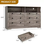 Commode de chambre à coucher en bois de 140 cm avec 6 tiroirs, éclairage LED et grand espace de rangement, organiseur de commode large pour placard et salon