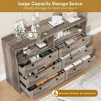 Commode de chambre à coucher en bois de 140 cm avec 6 tiroirs, éclairage LED et grand espace de rangement, organiseur de commode large pour placard et salon