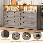Commode de chambre à coucher en bois de 140 cm avec 6 tiroirs, éclairage LED et grand espace de rangement, organiseur de commode large pour placard et salon