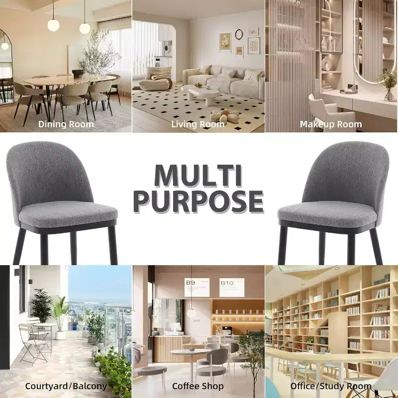 Lot de 2 chaises de salle à manger, chaises de cuisine rembourrées avec dossier incurvé, chaises de salle à manger sans accoudoirs