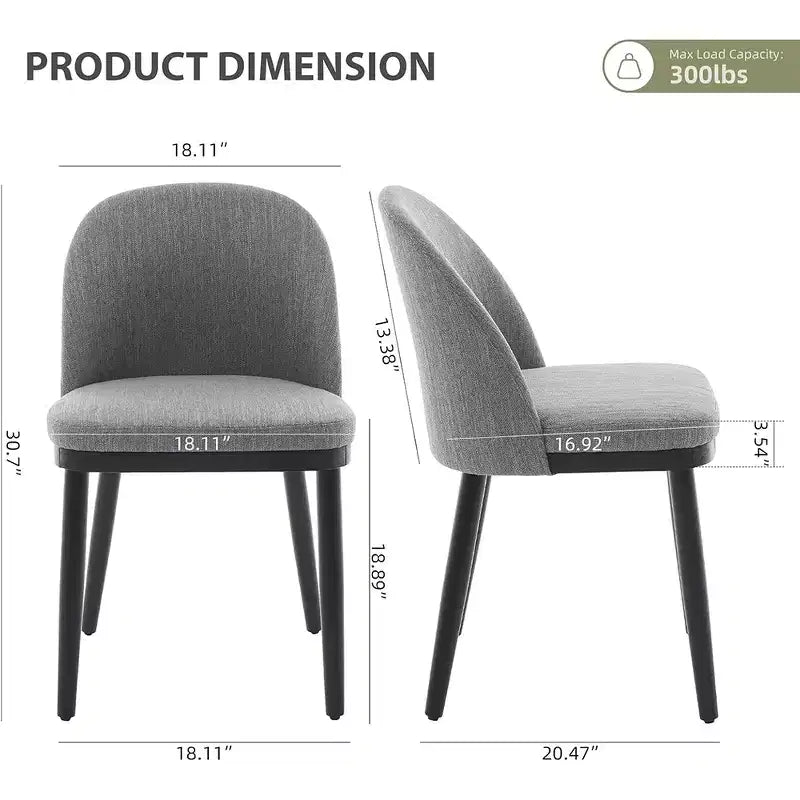 Lot de 2 chaises de salle à manger, chaises de cuisine rembourrées avec dossier incurvé, chaises de salle à manger sans accoudoirs