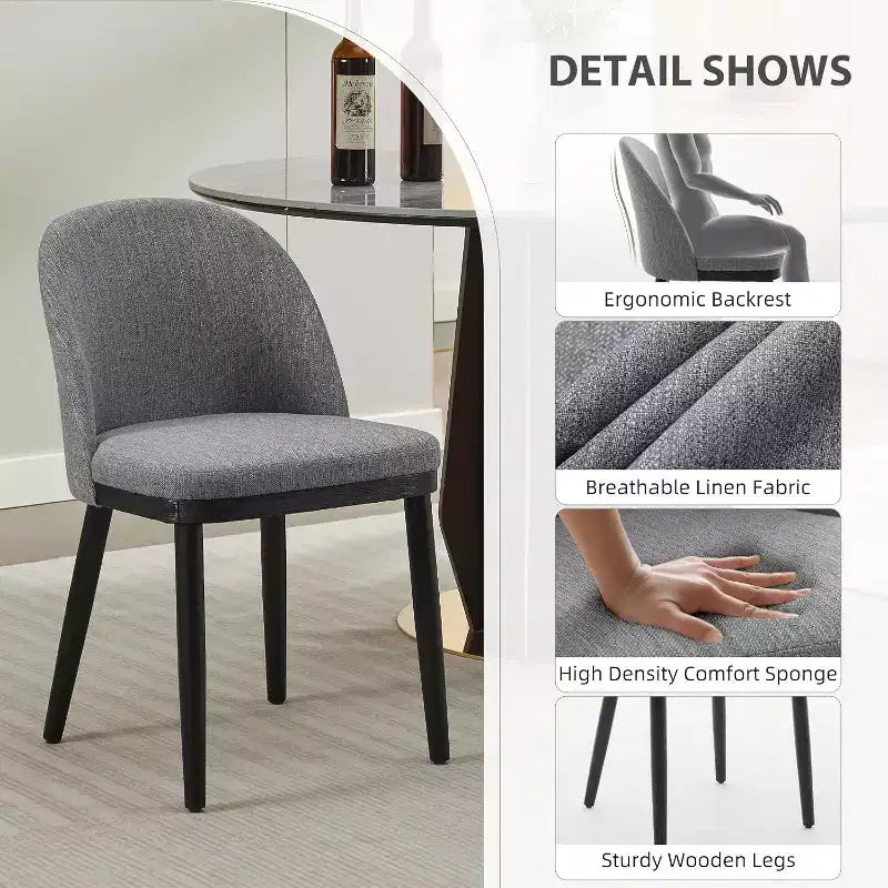 Lot de 2 chaises de salle à manger, chaises de cuisine rembourrées avec dossier incurvé, chaises de salle à manger sans accoudoirs