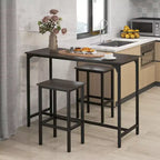 Costway Ensemble table de bar 3 pièces avec repose-pieds Table rectangulaire de hauteur comptoir et chaises Marron/Gris/Noir