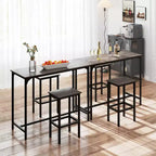 Costway Ensemble table de bar 3 pièces avec repose-pieds Table rectangulaire de hauteur comptoir et chaises Marron/Gris/Noir