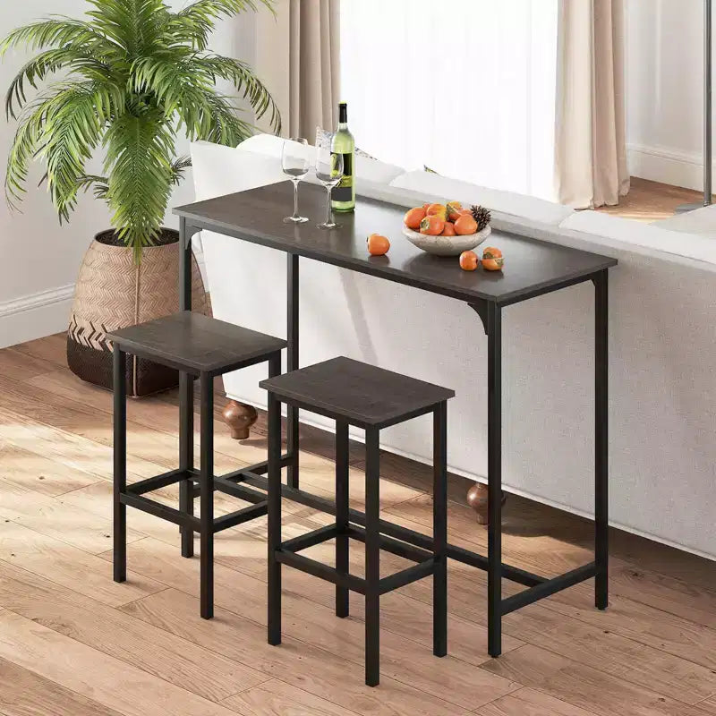 Costway Ensemble table de bar 3 pièces avec repose-pieds Table rectangulaire de hauteur comptoir et chaises Marron/Gris/Noir