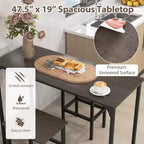 Costway Ensemble table de bar 3 pièces avec repose-pieds Table rectangulaire de hauteur comptoir et chaises Marron/Gris/Noir