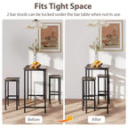 Costway Ensemble table de bar 3 pièces avec repose-pieds Table rectangulaire de hauteur comptoir et chaises Marron/Gris/Noir