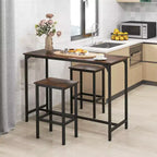 Costway Ensemble table de bar 3 pièces avec repose-pieds Table rectangulaire de hauteur comptoir et chaises Marron/Gris/Noir