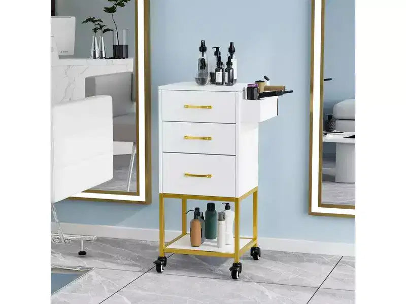 Chariot de rangement roulant en bois noir Karl Home avec roues et 3 tiroirs