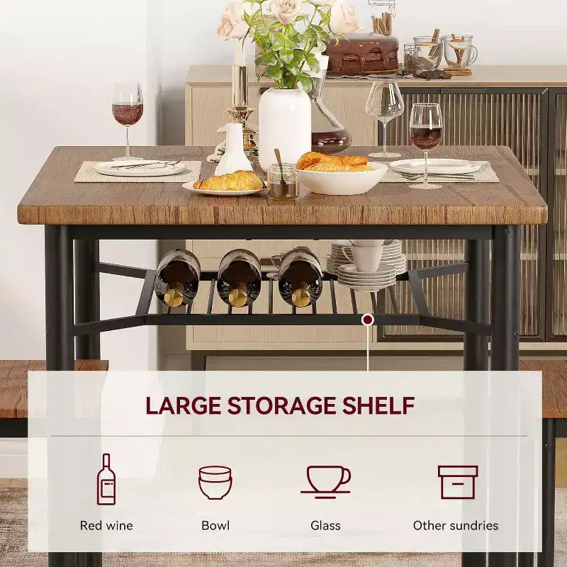 Ensemble table à manger de cuisine moderne carrée 2 pièces pour 2 personnes avec design compact, MDF et acier inoxydable