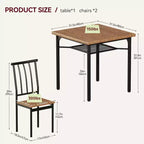 Ensemble table à manger de cuisine moderne carrée 2 pièces pour 2 personnes avec design compact, MDF et acier inoxydable