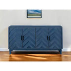 HomeRoots Buffet en bois vieilli à chevrons texturés bleu 60 po avec quatre portes