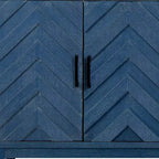 HomeRoots Buffet en bois vieilli à chevrons texturés bleu 60 po avec quatre portes
