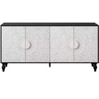 HomeRoots 68 Black and White Distressed Carved Floral Sideboard with Four Doors