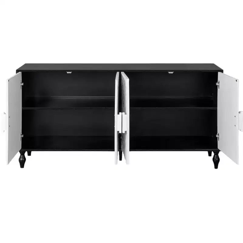 HomeRoots, buffet floral sculpté, vieilli, noir et blanc, 68 po, avec quatre portes