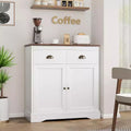 Modern Farmhouse Coffee Bar Cabinet  White Buffet with 2 Doors, 2 Drawers & Adjustable Shelf for Kitchen, Dining, or Living Room