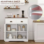 Meuble de Bar à Café Style Ferme Moderne, Buffet Blanc avec 2 Portes, 2 Tiroirs et Étagère Réglable pour Cuisine, Salle à Manger ou Salon